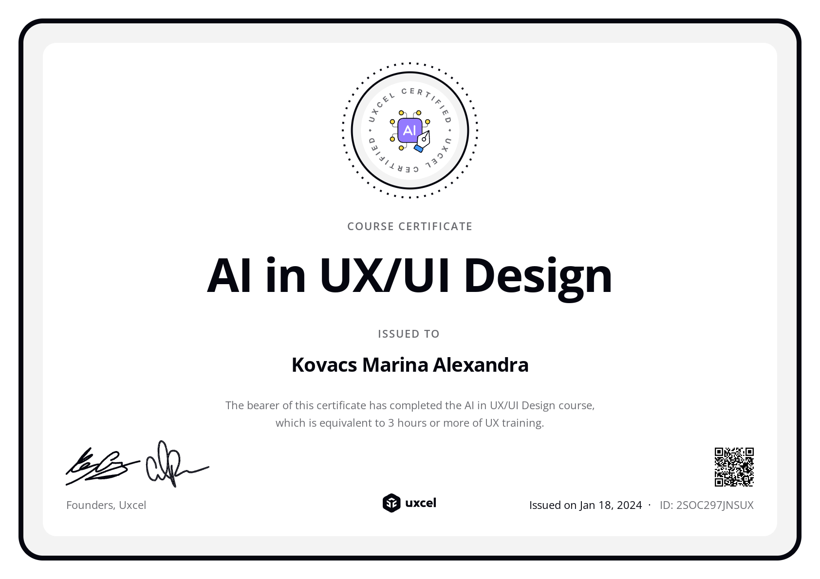 Kovacs Marina Alexandra's certificate